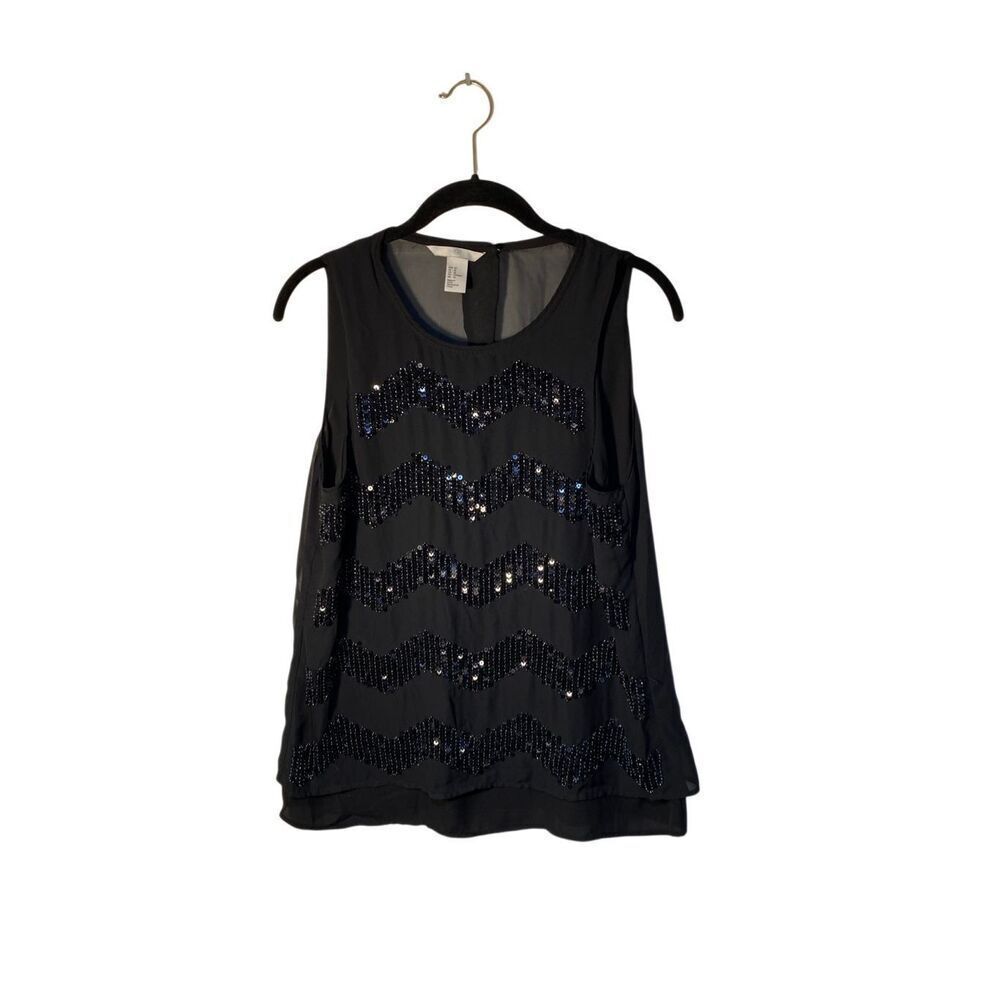 H&M women’s black sleeveless Sequin and Beaded and Flowy top 10